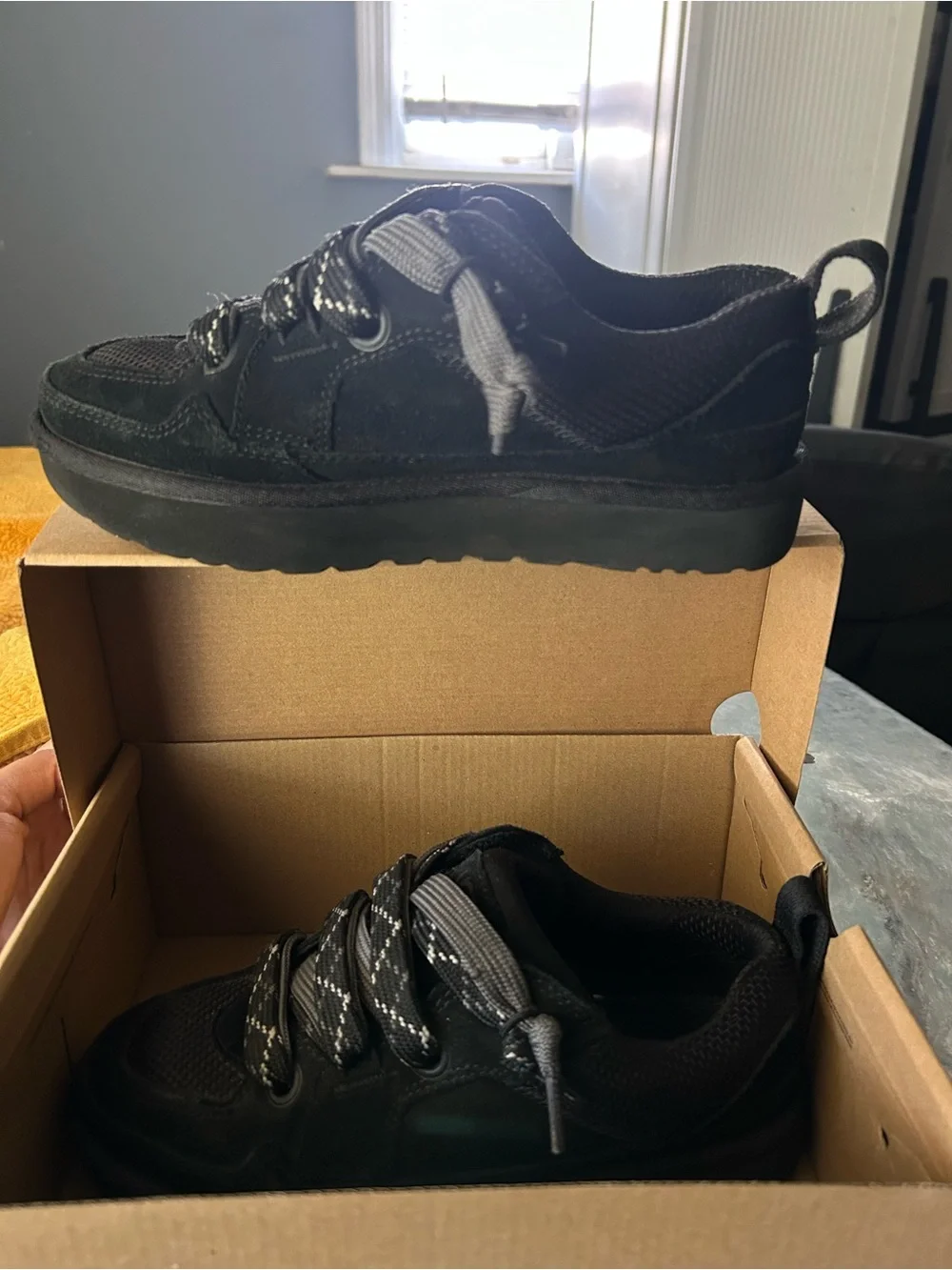 UGG Kids Black Suede Lace-Up Sneaker with Reflective Laces